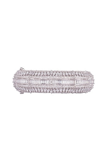 White Finish Openable Bangle With Faux Diamonds