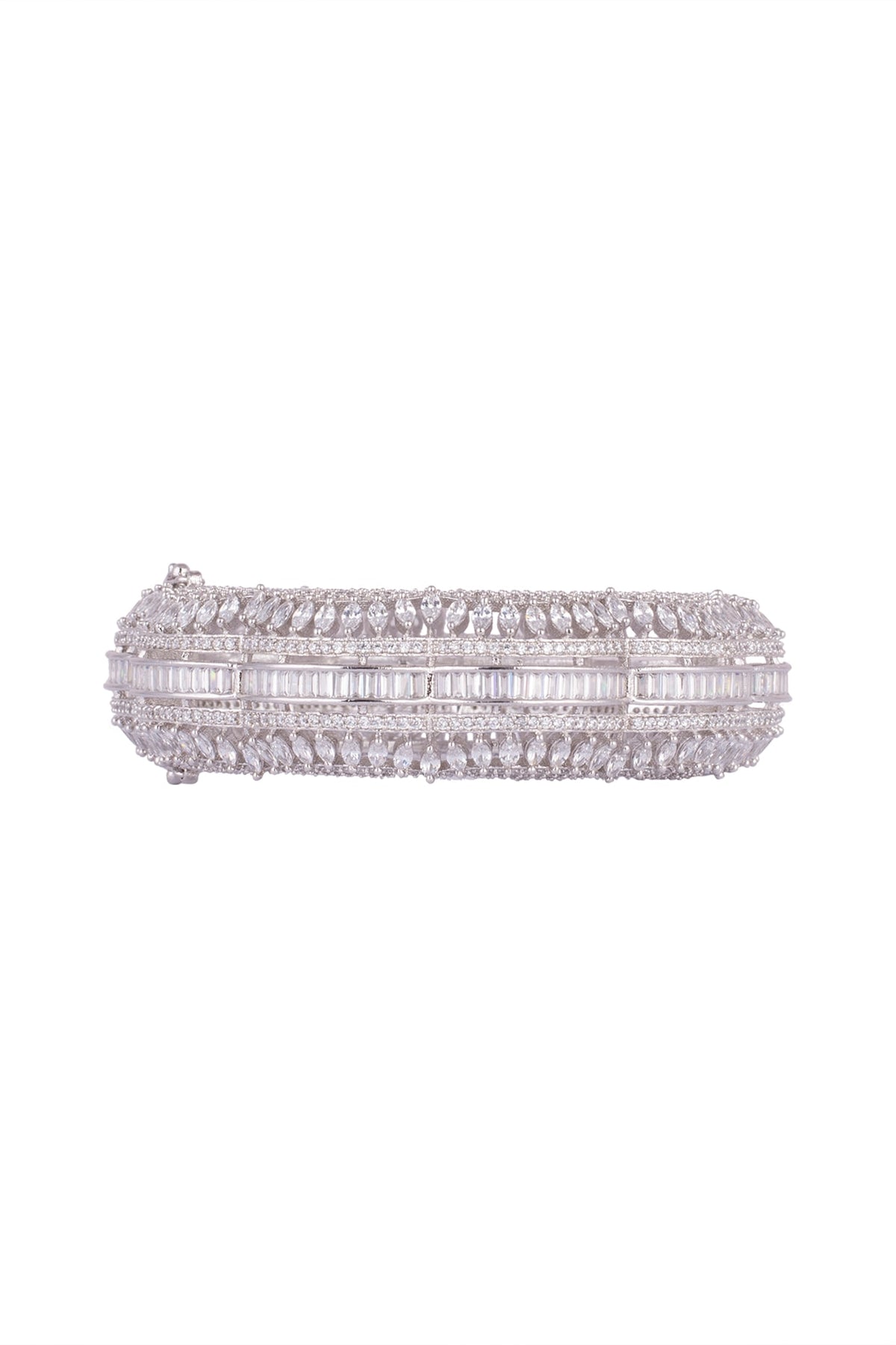 White Finish Openable Bangle With Faux Diamonds