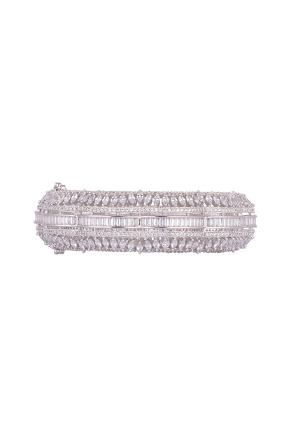 White Finish Openable Bangle With Faux Diamonds