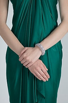 White Finish Openable Bangle With Faux Diamonds