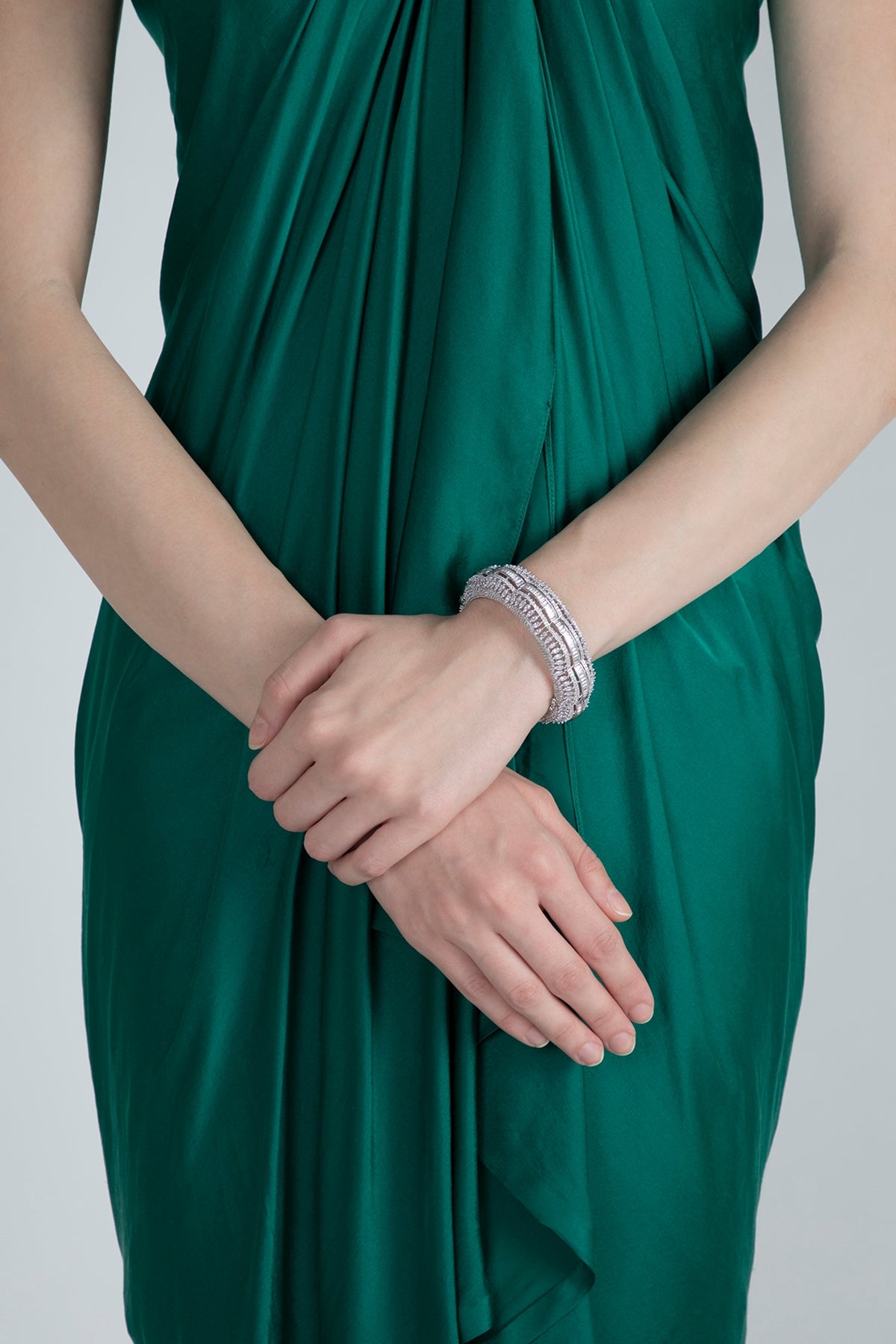 White Finish Openable Bangle With Faux Diamonds
