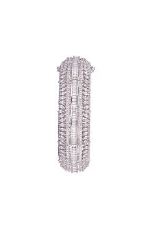 White Finish Openable Bangle With Faux Diamonds