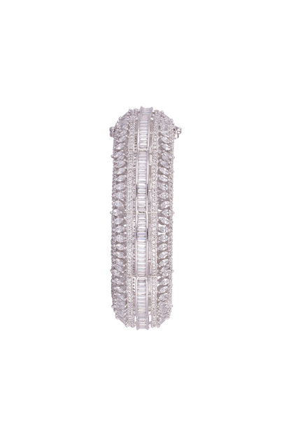 White Finish Openable Bangle With Faux Diamonds