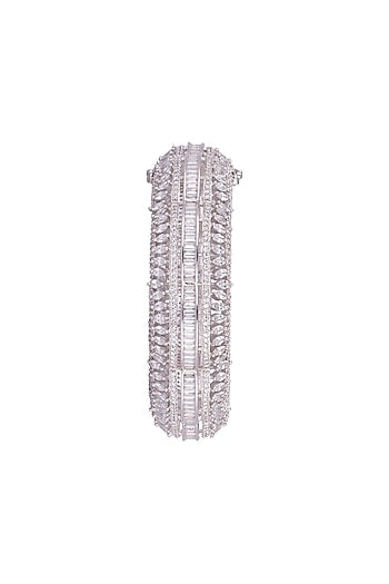White Finish Openable Bangle With Faux Diamonds