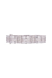 White Finish Openable Kada Bracelet With Faux Diamonds