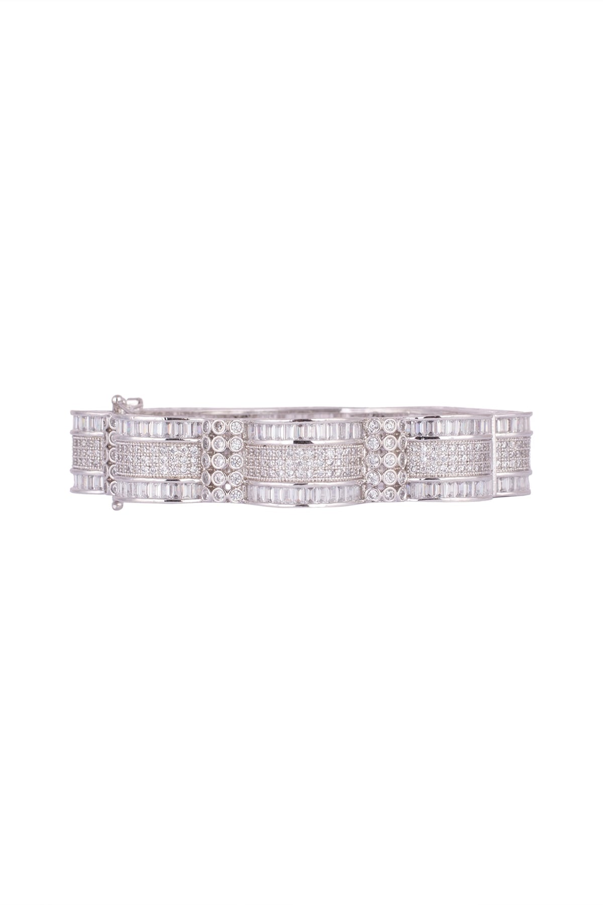 White Finish Openable Kada Bracelet With Faux Diamonds