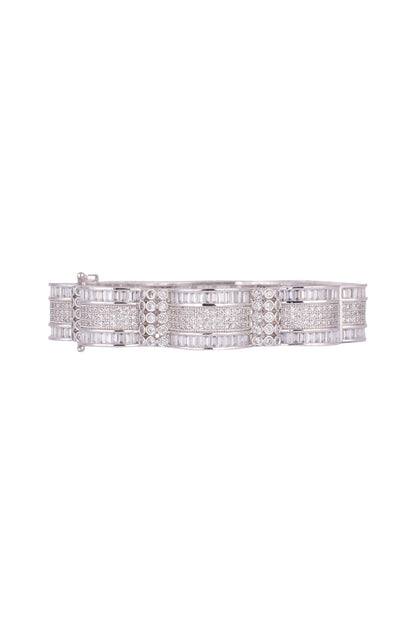 White Finish Openable Kada Bracelet With Faux Diamonds
