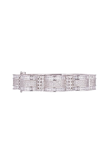 White Finish Openable Kada Bracelet With Faux Diamonds