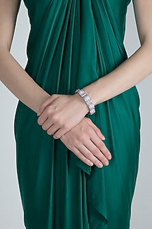 White Finish Openable Kada Bracelet With Faux Diamonds