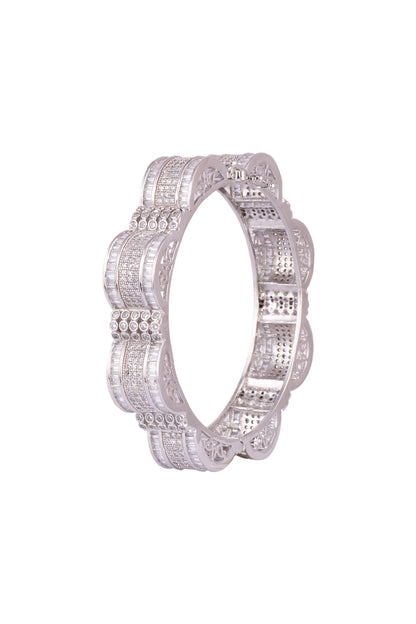 White Finish Openable Kada Bracelet With Faux Diamonds