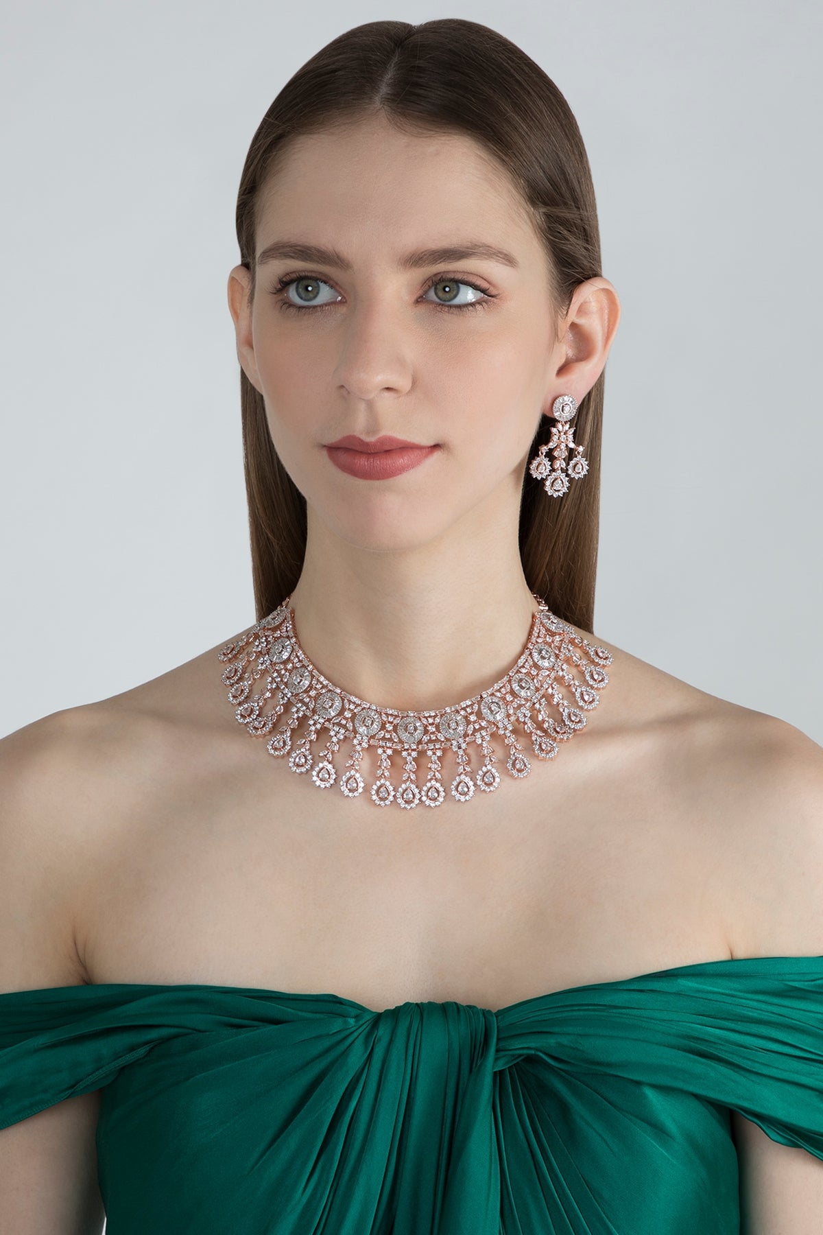 Rose Gold Finish Diamonds Necklace Set