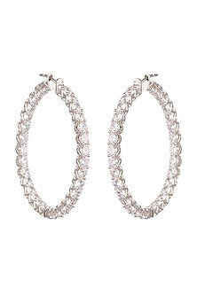 White Finish Diamond Hoop Earrings