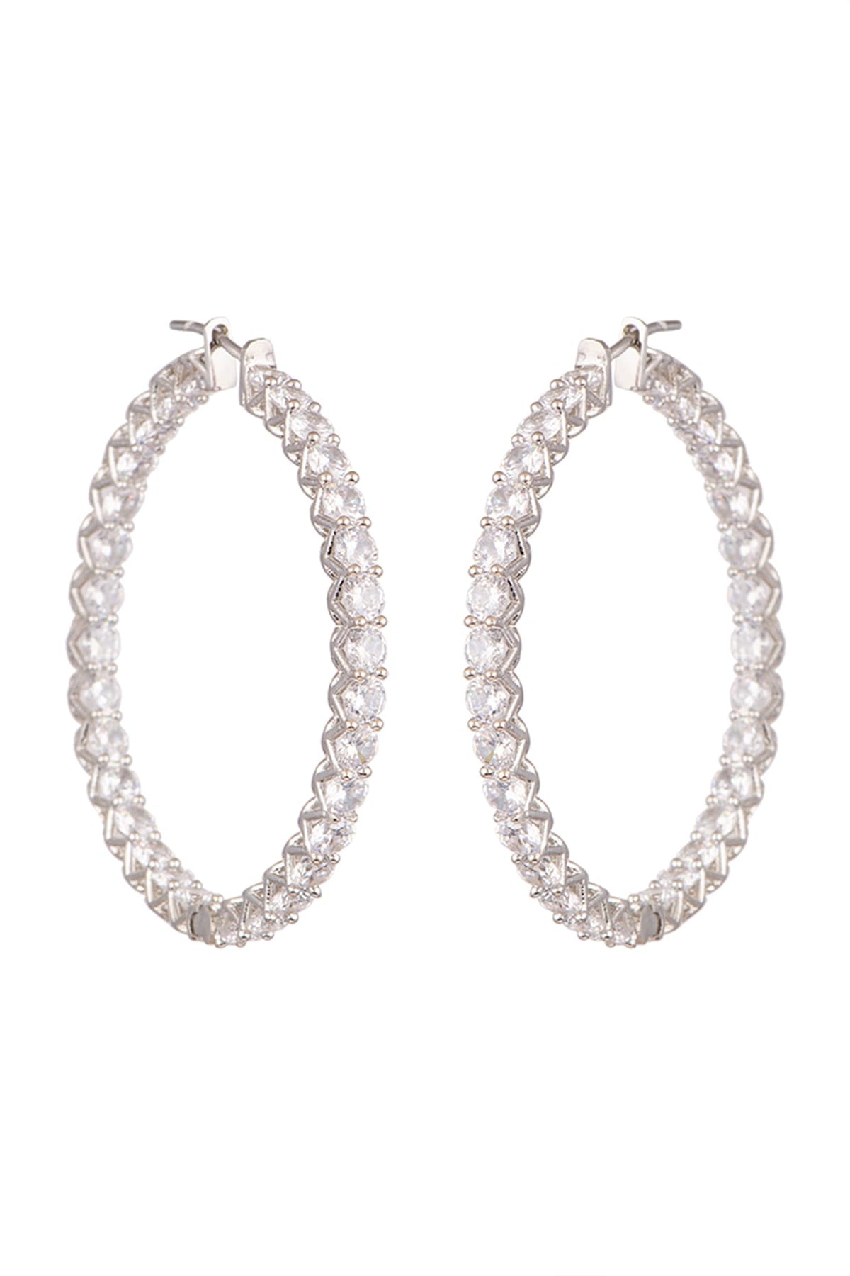 White Finish Diamond Hoop Earrings