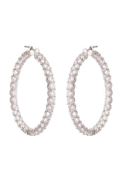 White Finish Diamond Hoop Earrings