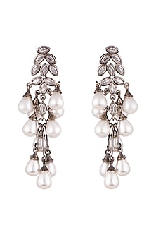 Black Rhodium Finish Pearl & Zircon Dangler Earrings