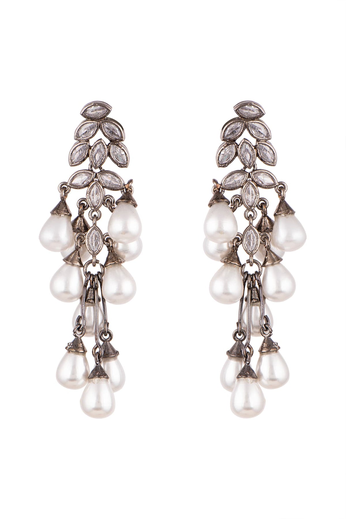 Black Rhodium Finish Pearl & Zircon Dangler Earrings