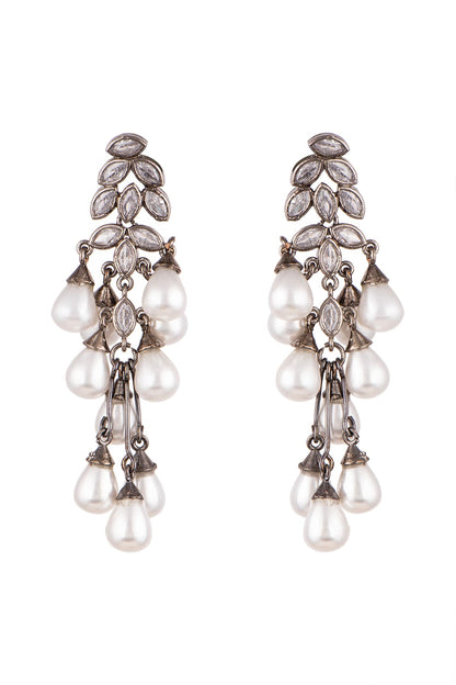 Black Rhodium Finish Pearl & Zircon Dangler Earrings