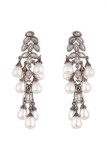 Black Rhodium Finish Pearl & Zircon Dangler Earrings