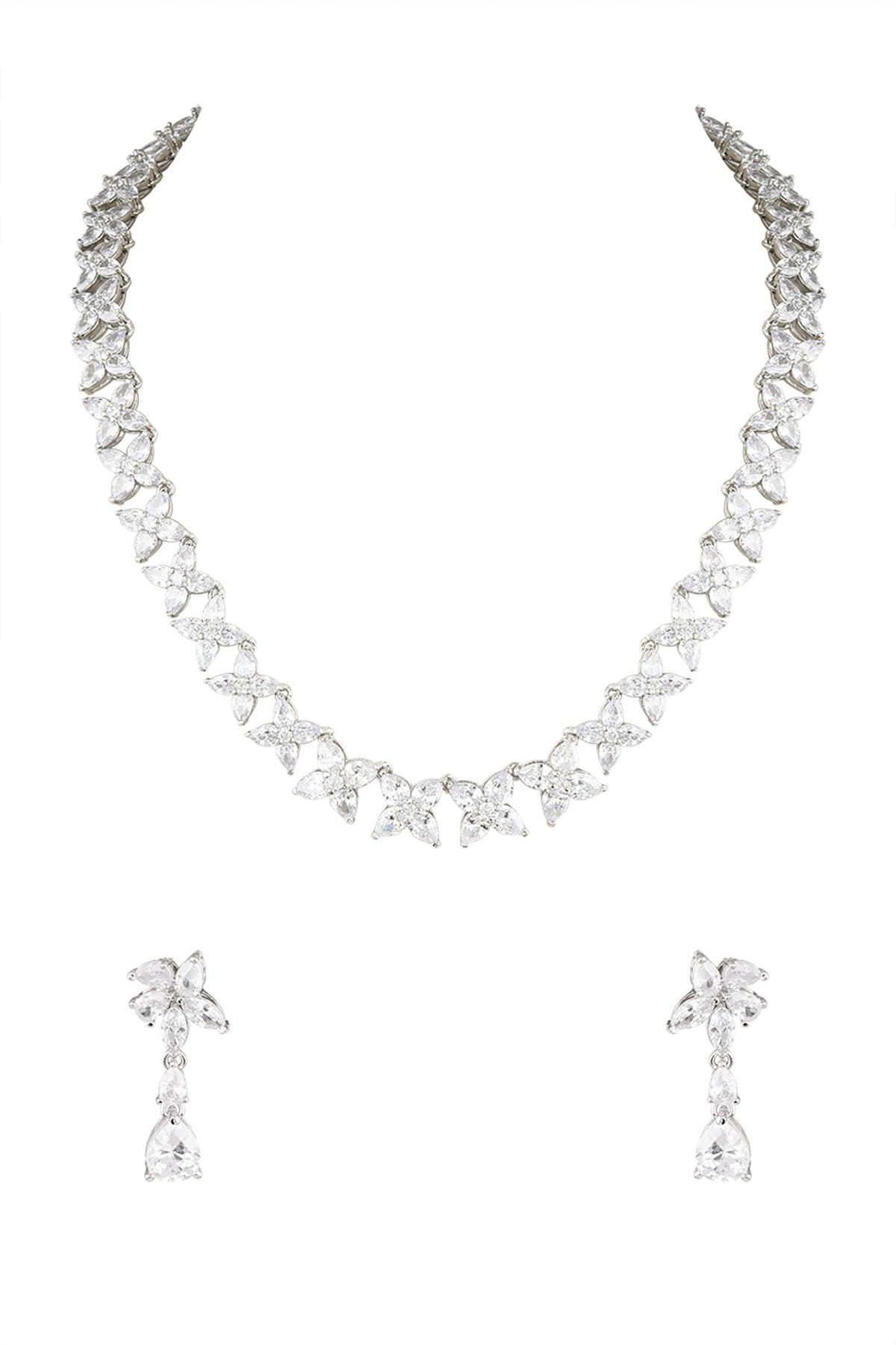 White Finish Diamond Collar Necklace Set