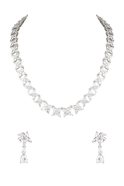 White Finish Diamond Collar Necklace Set