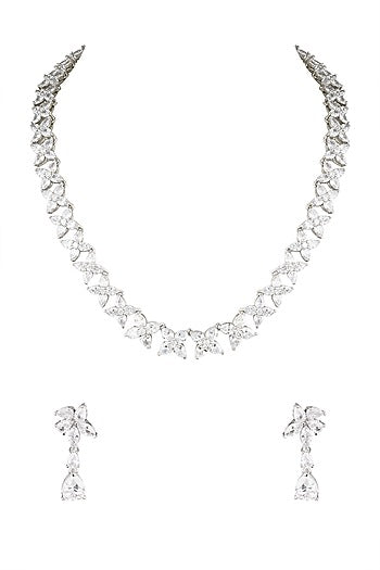 White Finish Diamond Collar Necklace Set