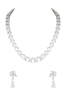White Finish Diamond Collar Necklace Set