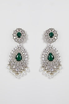 White Finish Zircon & Green Stone Choker Necklace Set
