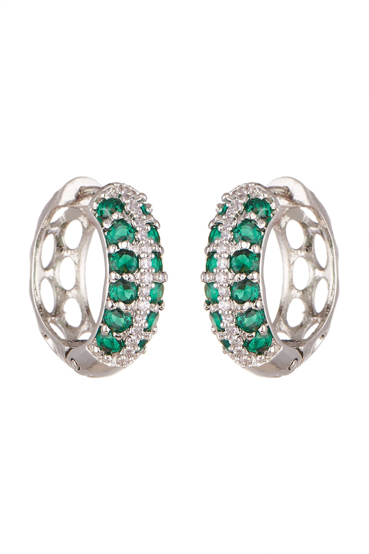 White Finish Green Stone & Zircon Earrings