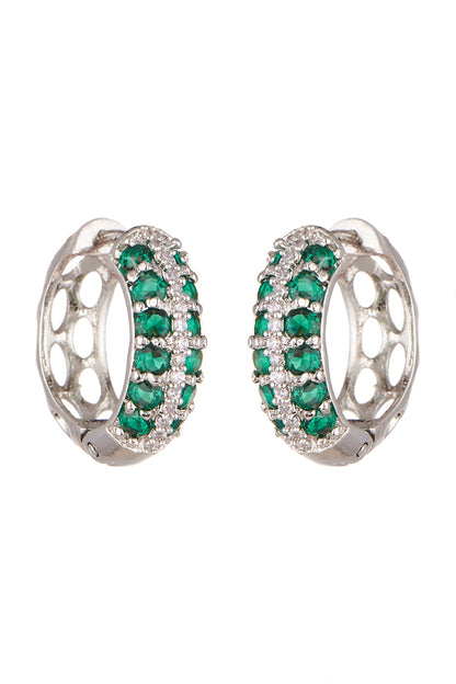 White Finish Green Stone & Zircon Earrings