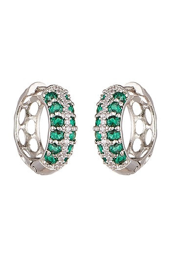 White Finish Green Stone & Zircon Earrings
