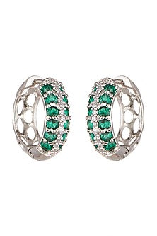 White Finish Green Stone & Zircon Earrings