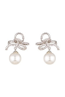White Finish Pearl Drop Earrings