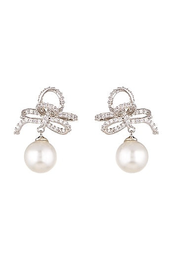 White Finish Pearl Drop Earrings