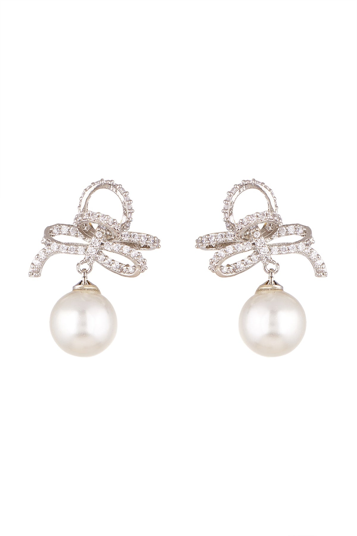 White Finish Pearl Drop Earrings