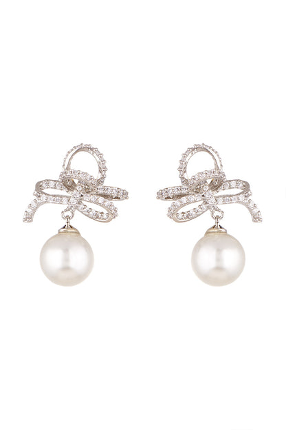 White Finish Pearl Drop Earrings