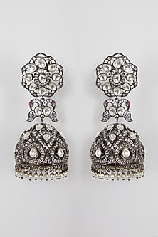 Black Rhodium Finish Diamond & Pearl Earrings
