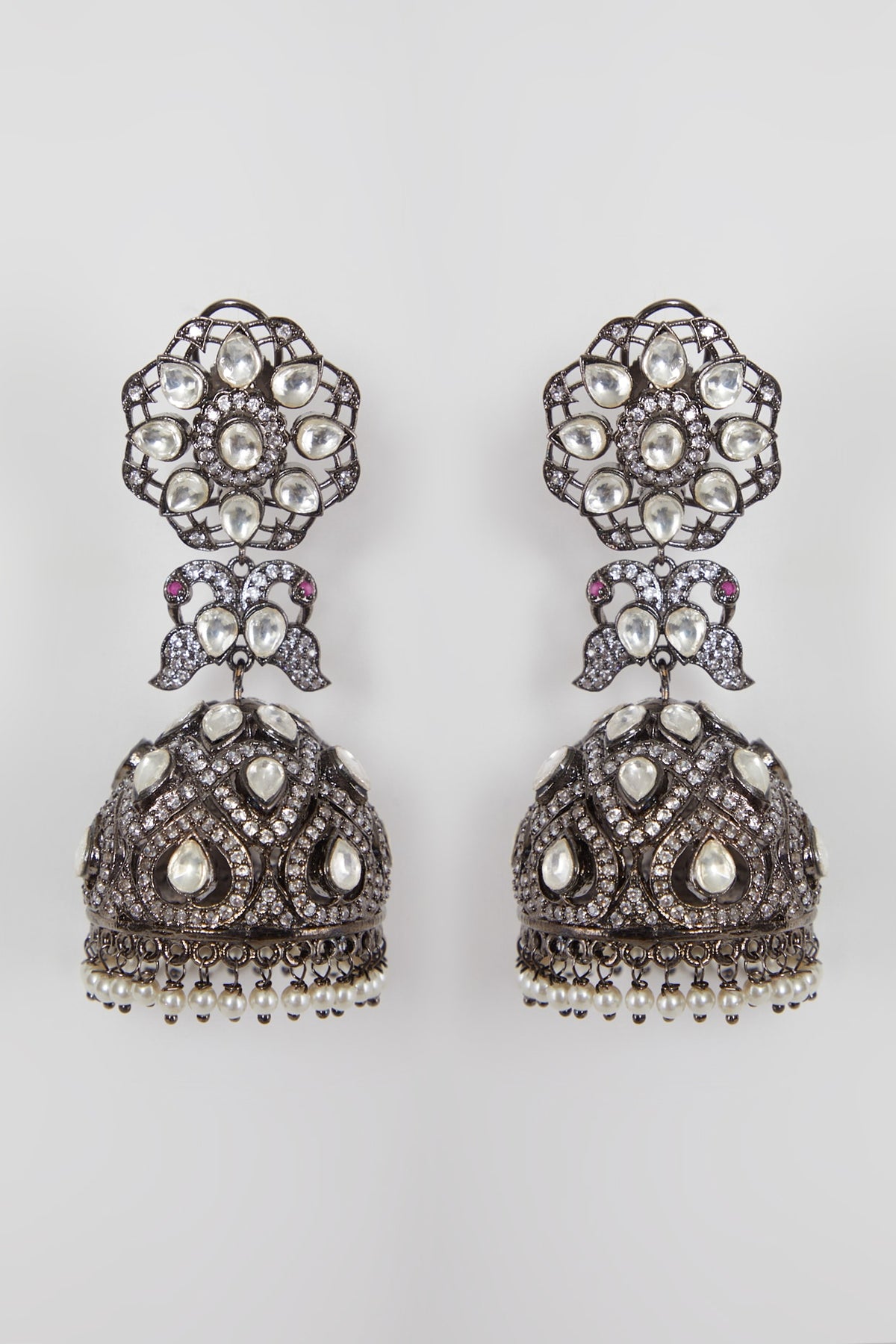 Black Rhodium Finish Diamond & Pearl Earrings