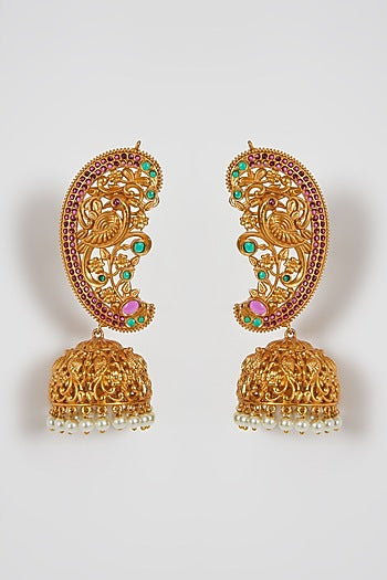 Gold Finish Pearl Drop Earrings