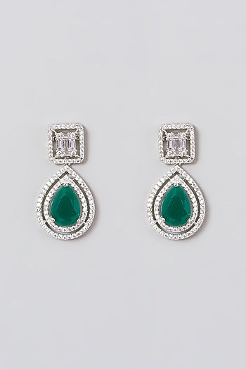 White Finish Zircon Stud Earrings