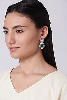 White Finish Zircon Stud Earrings