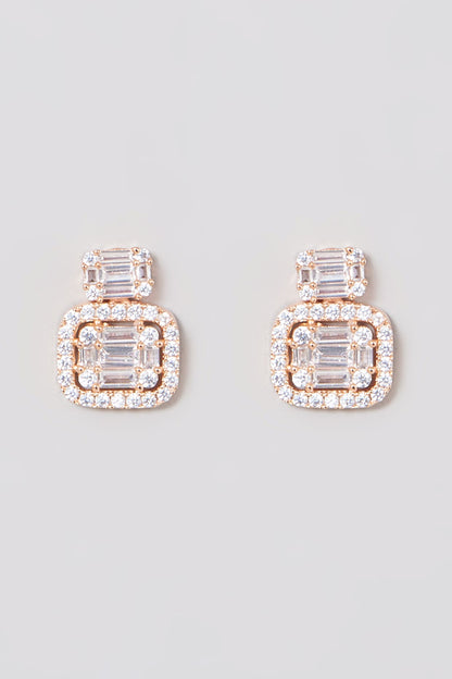 Rose Gold Finish Zircon Stud Earrings