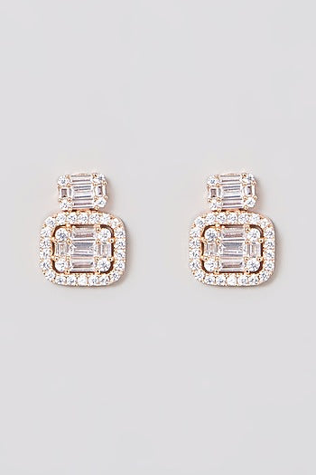 Rose Gold Finish Zircon Stud Earrings