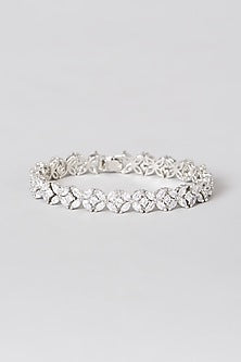 White Finish Bracelet With Faux Diamonds