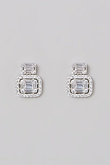 White Finish Zircon Stud Earrings