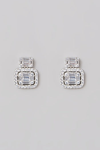 White Finish Zircon Stud Earrings
