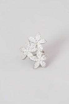 White Finish Zircon Floral Ring
