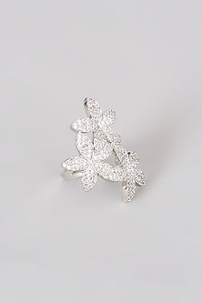 White Finish Zircon Floral Ring