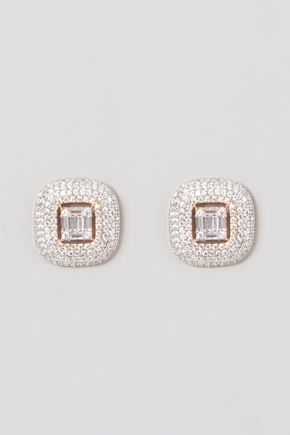 Rose Gold Finish Zircon Stud Earrings