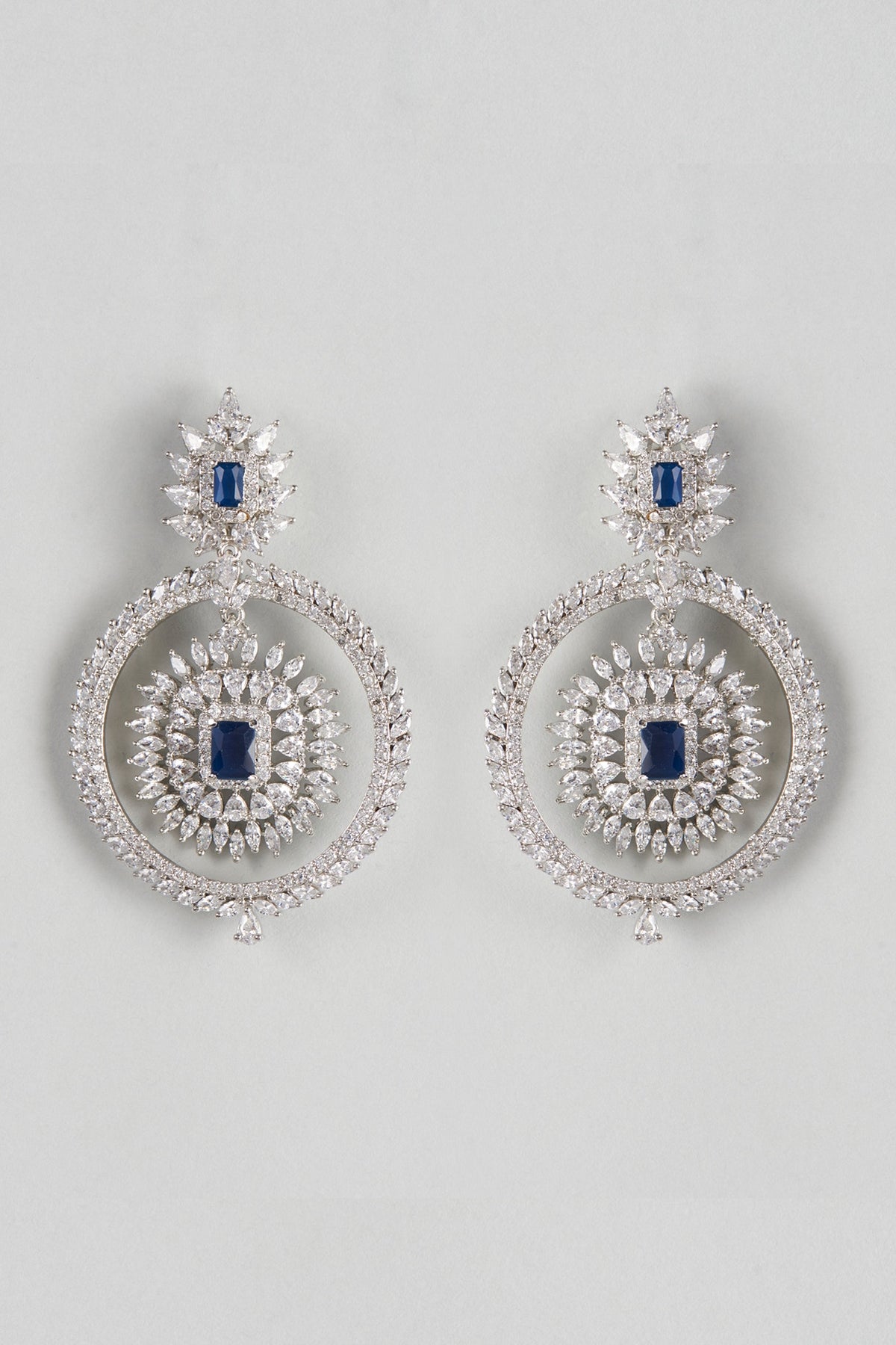 White Finish Zircon & Blue Stone Dangler Earrings