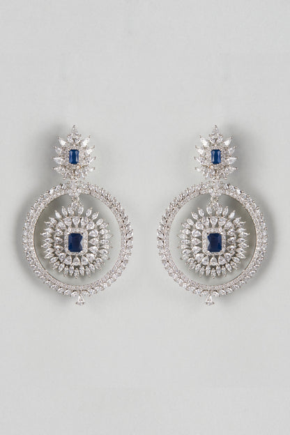 White Finish Zircon & Blue Stone Dangler Earrings